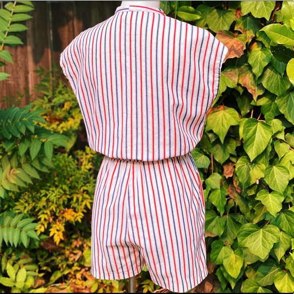 SOLD 1980s Red White & Blue Cap Sleeve Romper - Picture 6 of 9